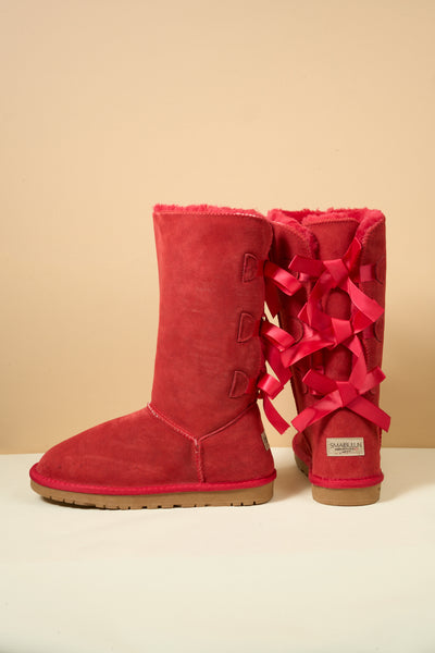 SMAIBULUN Ugg | Tri Ribbon Bow Suede Boots - Red