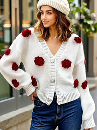 Keep Close Floral Button Cardigan - white