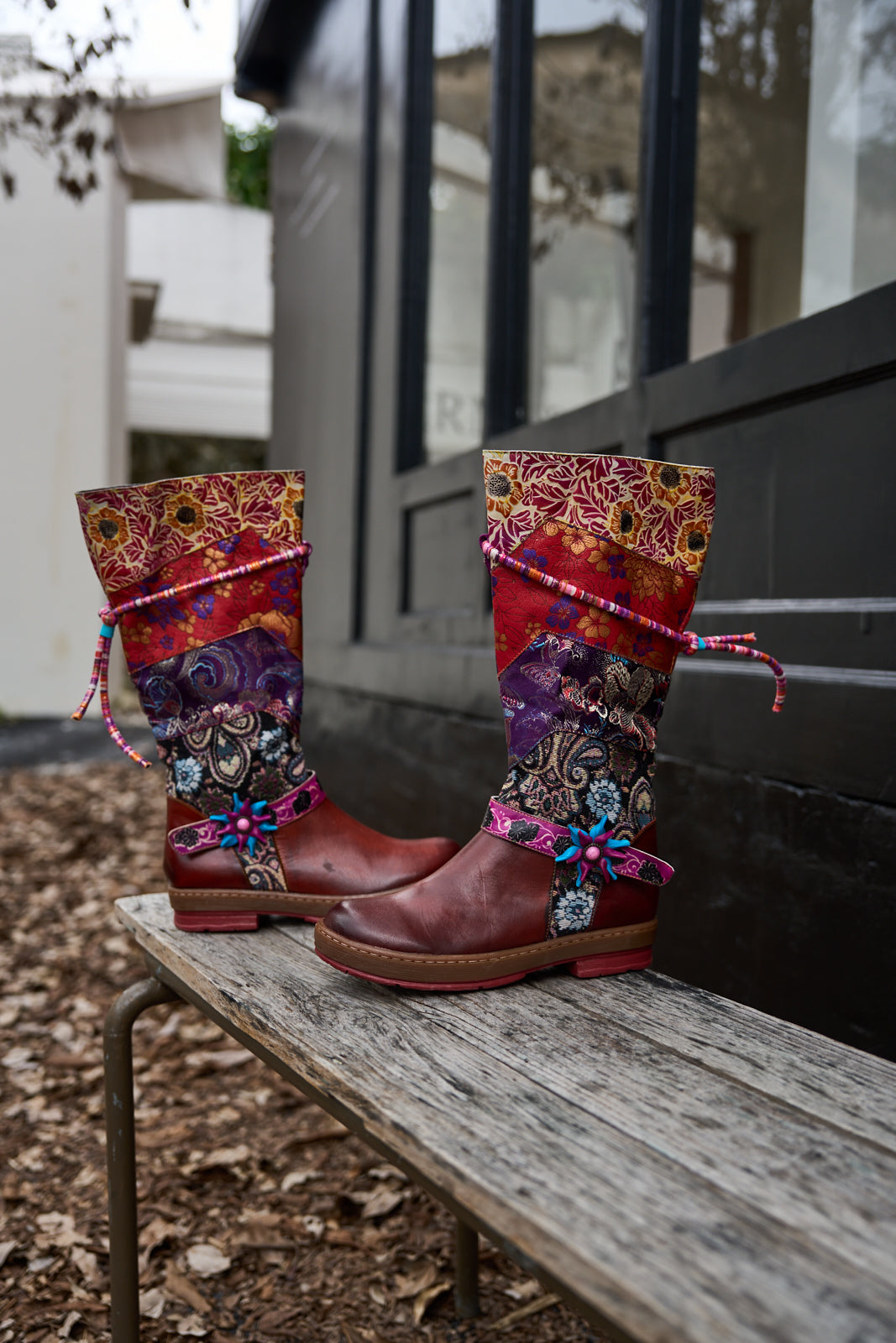 Soffia | Daylen Floral Embroidery Leather Knee-High Boots