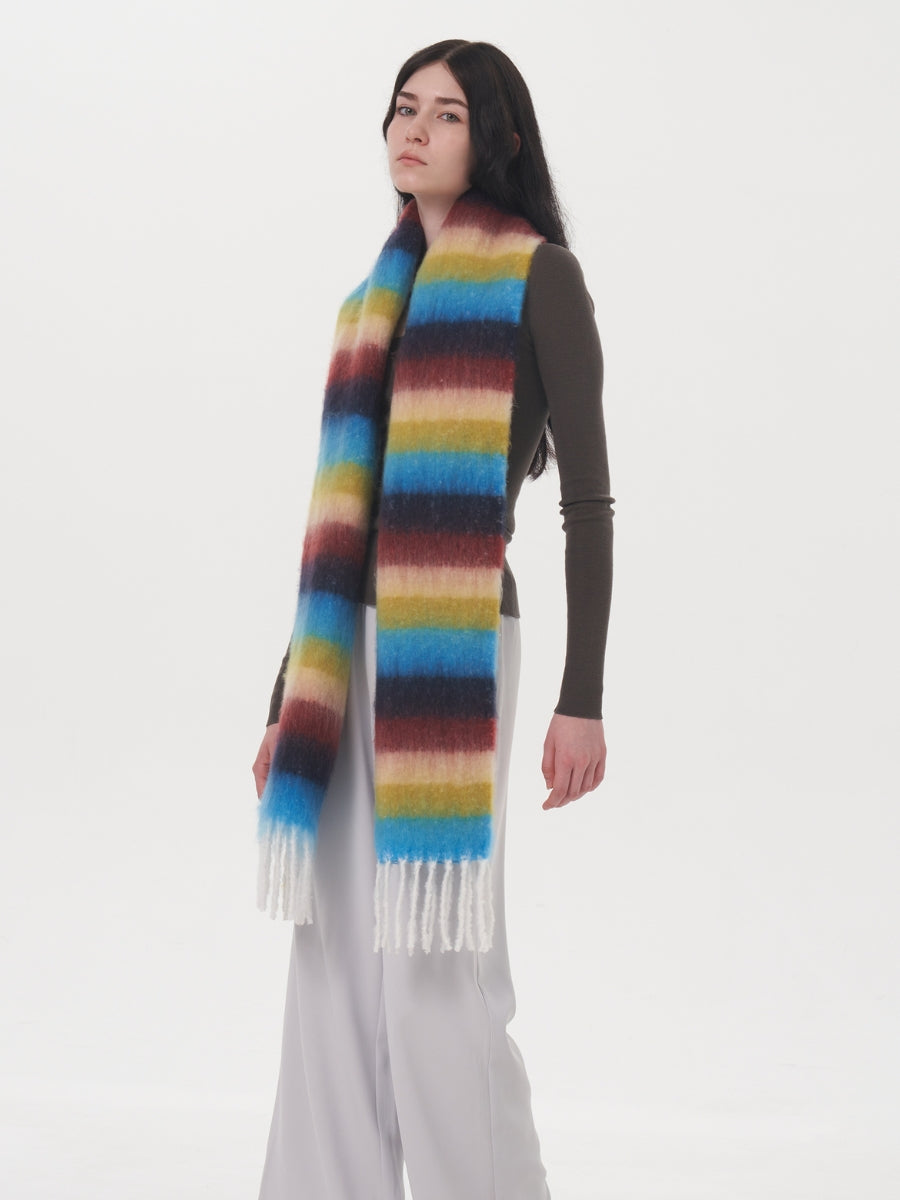 Dopamine Wool Blend Stripe Tassel Blanket Scarf - Blue