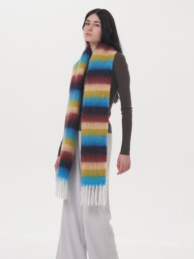 Dopamine Wool Blend Stripe Tassel Blanket Scarf - Blue