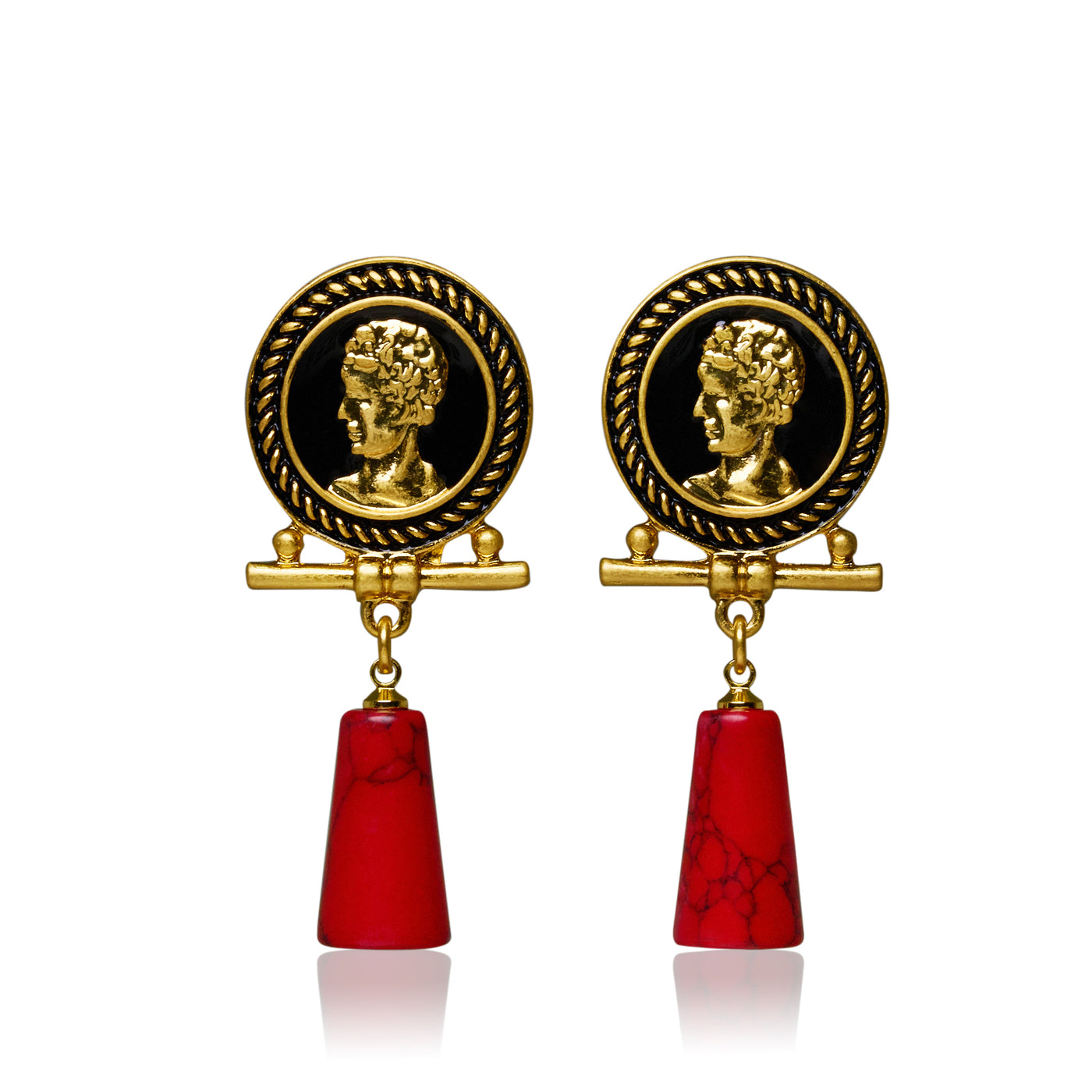 Cameo Avatar Relief Gold Plated Drop Earrings