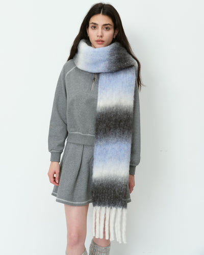 Mohair Gradient Wool Blend Tassel Blanket Scarf - Grey