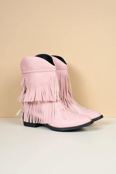 En Bloom | Jelena Fringe Western Cowboy Boots - Pink