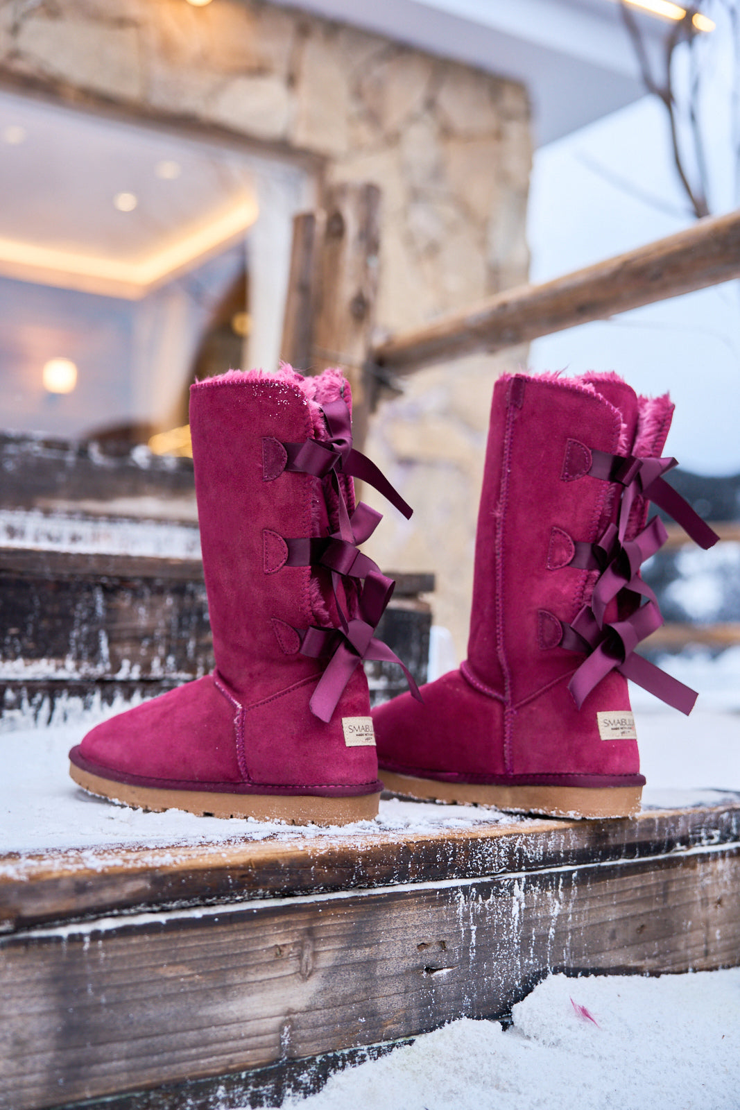 SMAIBULUN Ugg | Tri Ribbon Bow Suede Boots - Claret