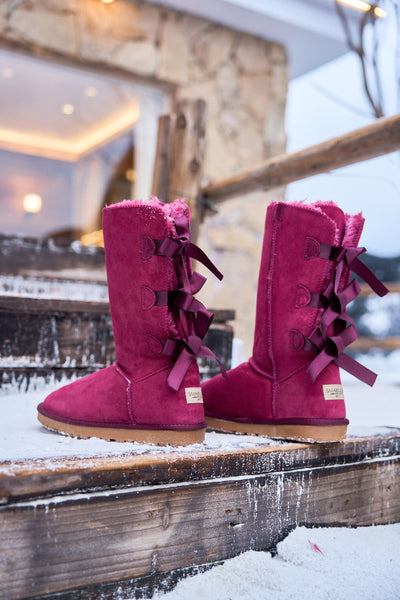 SMAIBULUN Ugg | Tri Ribbon Bow Suede Boots - Claret