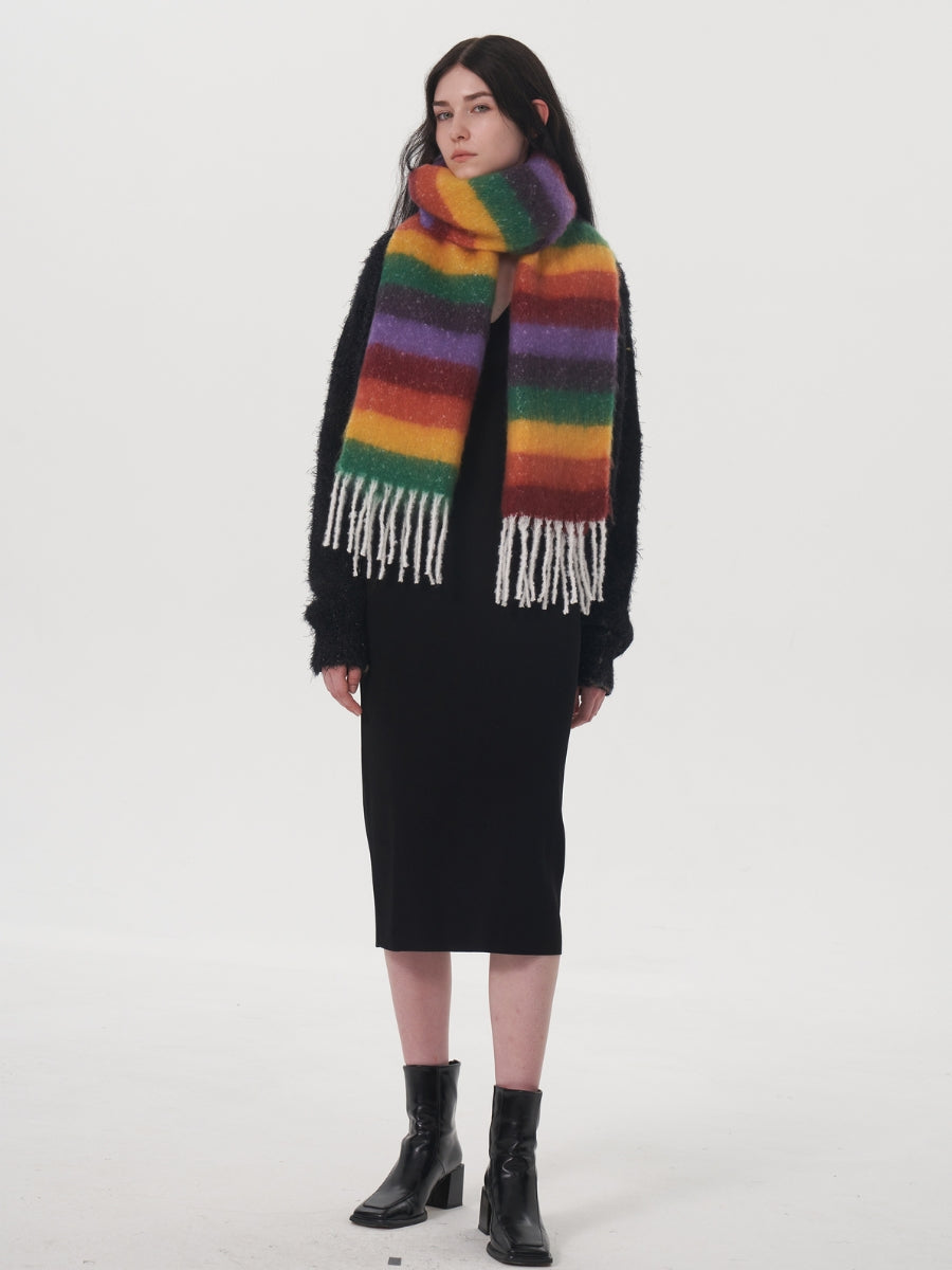 Dopamine Wool Blend Stripe Tassel Blanket Scarf - Multi