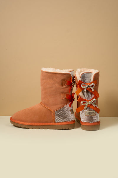 SMAIBULUN Ugg | Rhinestone Dual Bailey Bow Glam Ugg Boots - Orange