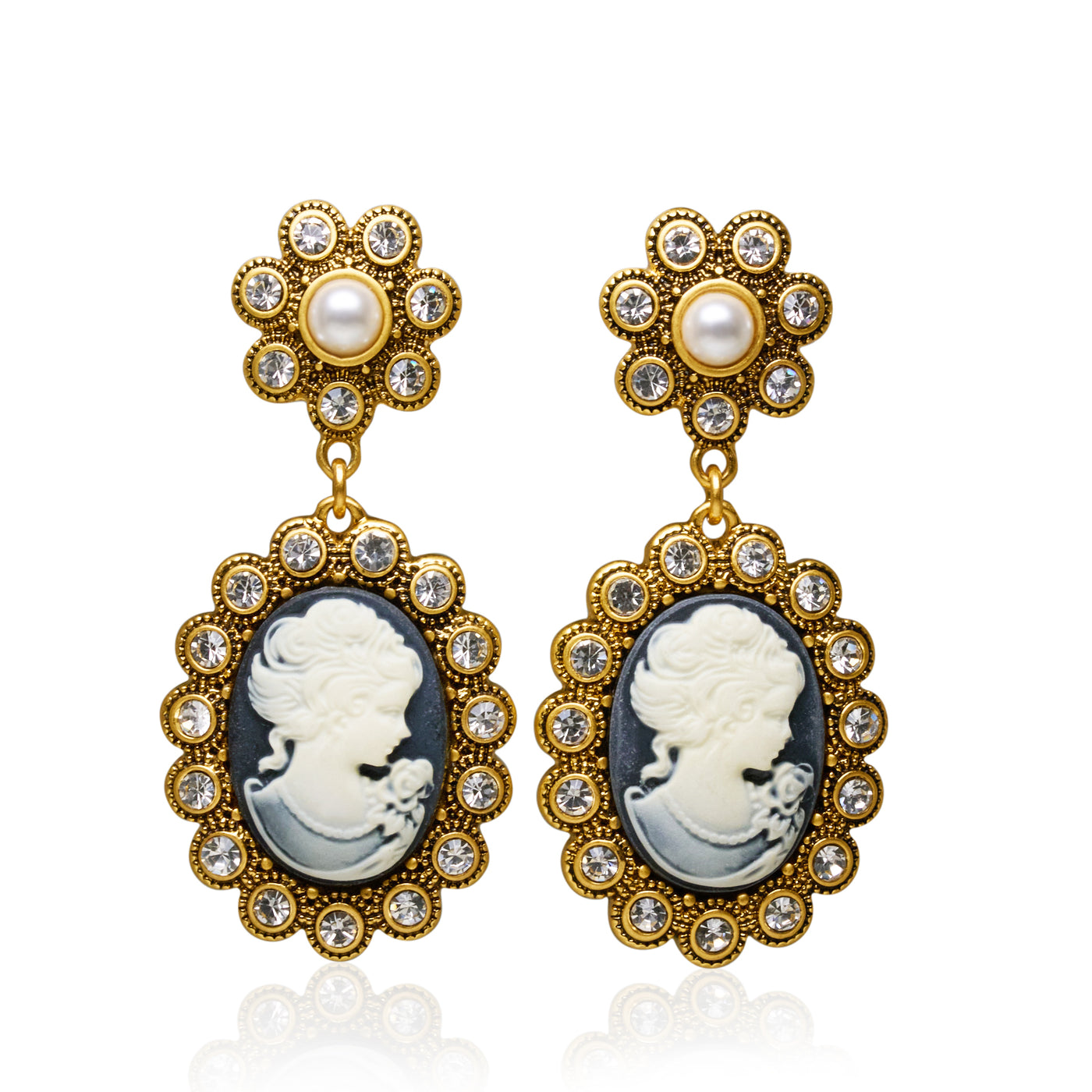 Cameo Cinderella Relief Rhinestone Dangle Earrings