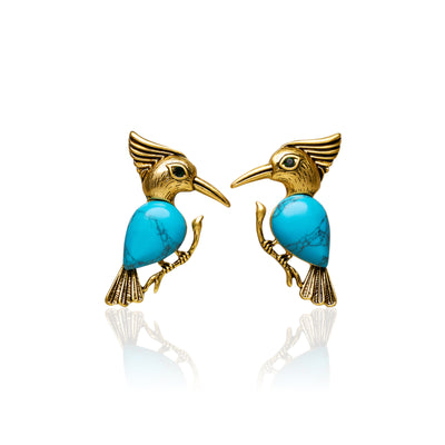 Pecker Chalchite Gold Plated Stud Earrings