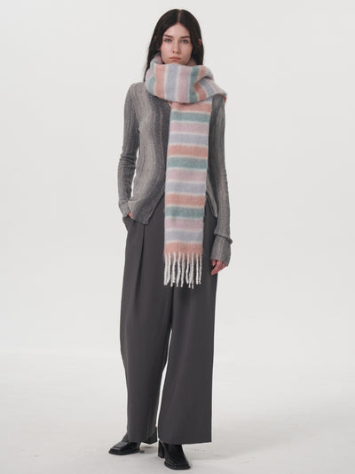 Dopamine Wool Blend Stripe Tassel Blanket Scarf - Pink