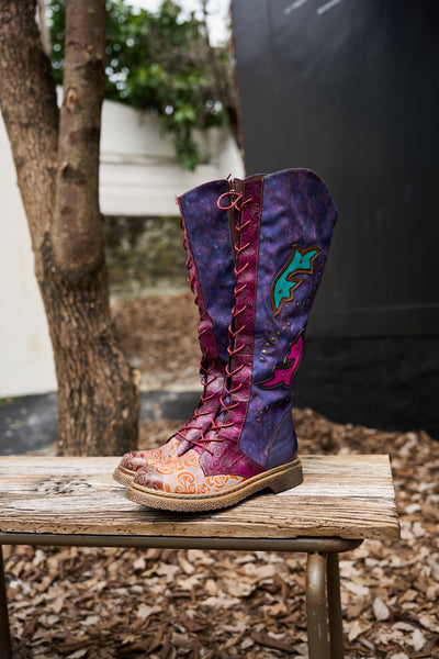 Soffia | Full of Whimsy Floral Embossed Leather Knee-High Boots