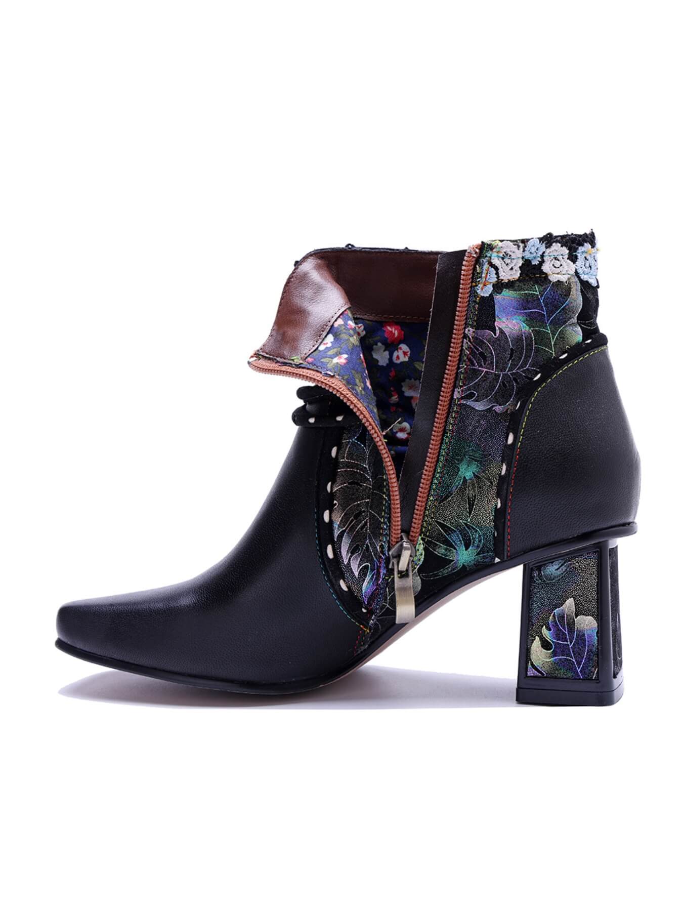 Soffia | Lost In Night Floral Leather Ankle Boots