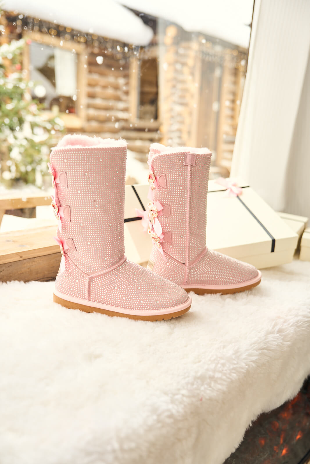 SMAIBULUN Ugg | Swifties Diamond Stage Ribbon Bows Suede Boots - pink