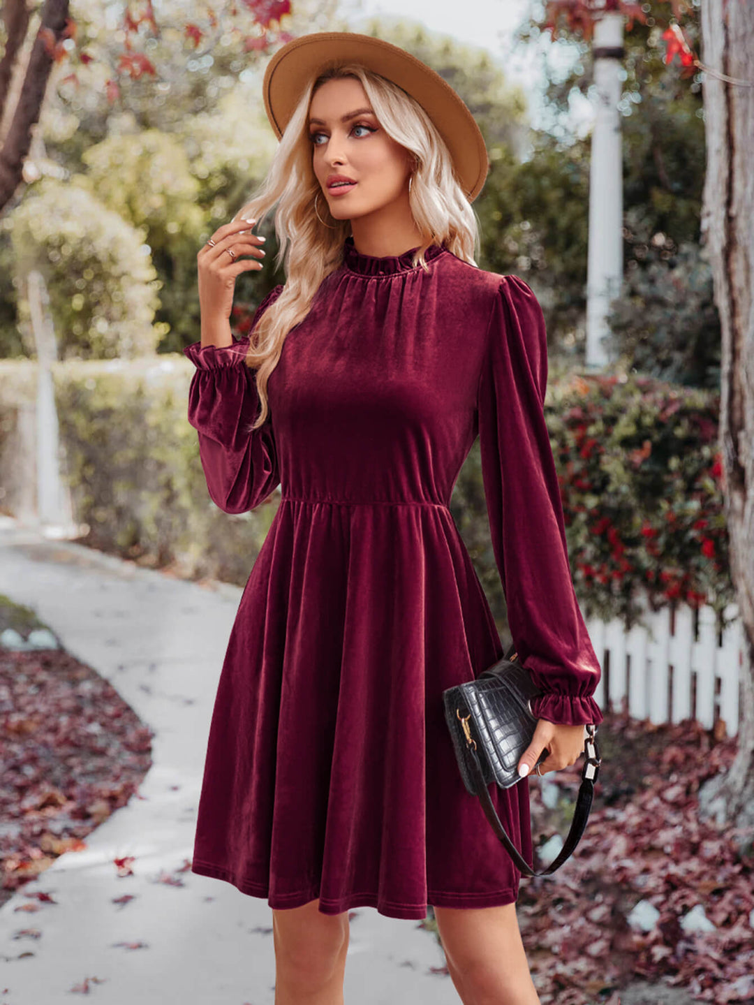 Burgundy 2024 Velvet Dress