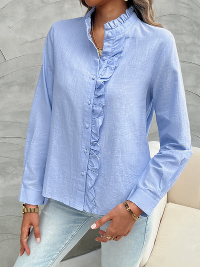 Vicky Ruffle Trim Button Down Shirt