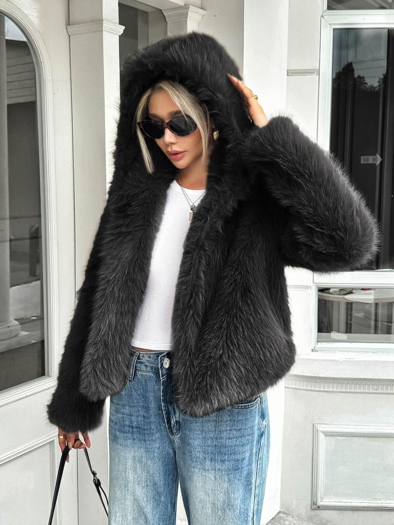 Bradlee Boucle Faux Fur Hoody Jacket - black