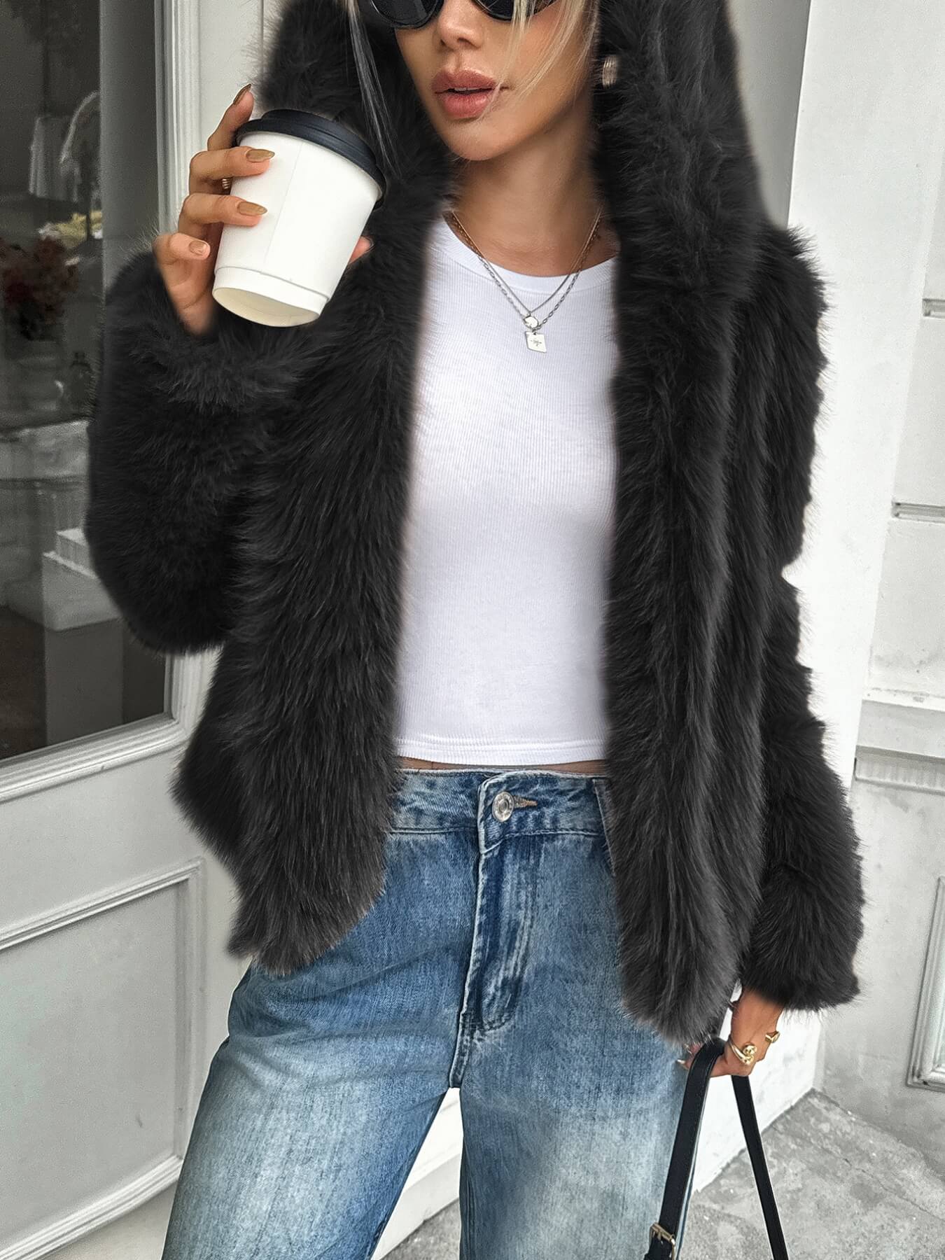 Bradlee Boucle Faux Fur Hoody Jacket - black