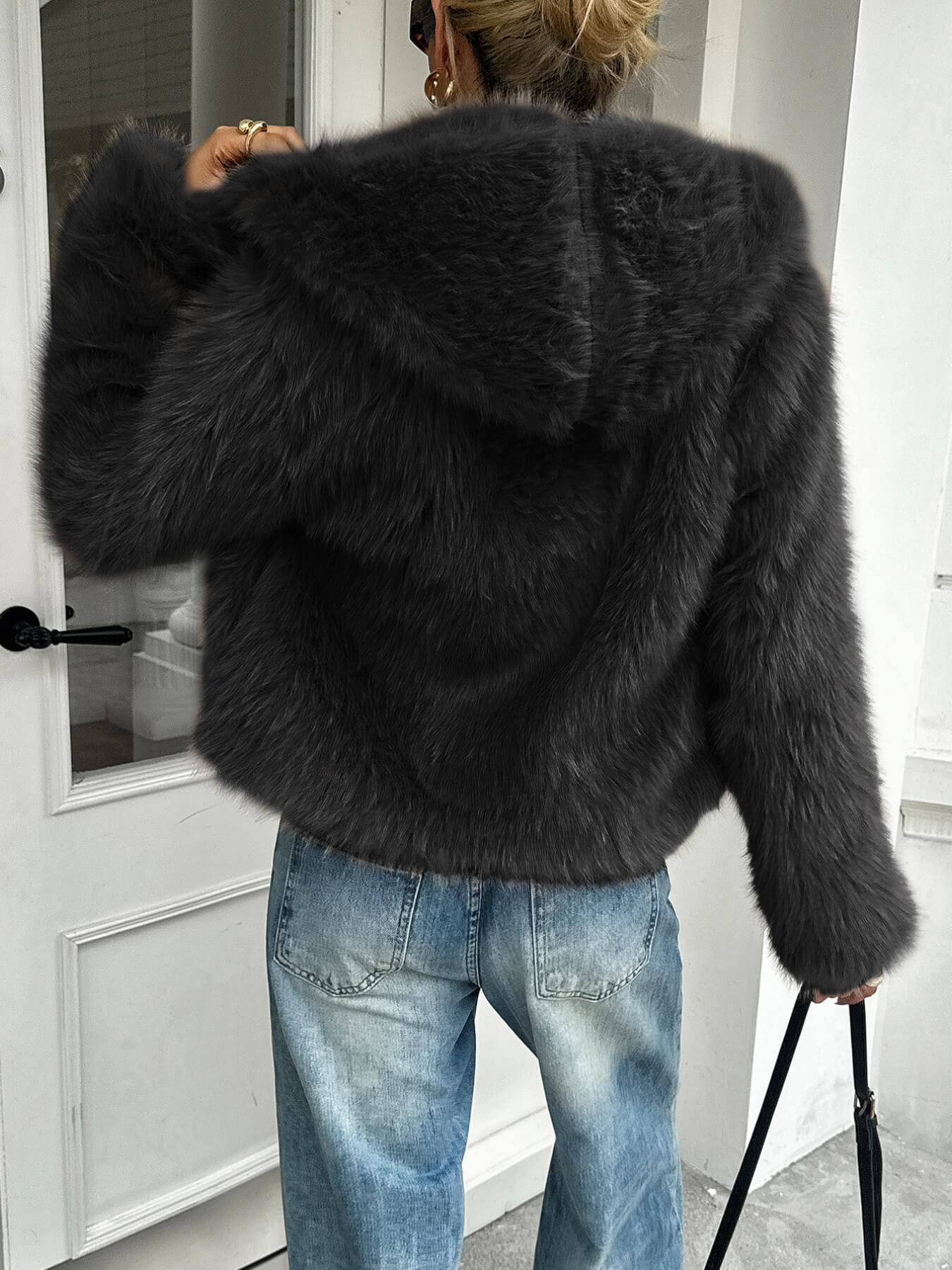 Bradlee Boucle Faux Fur Hoody Jacket - black