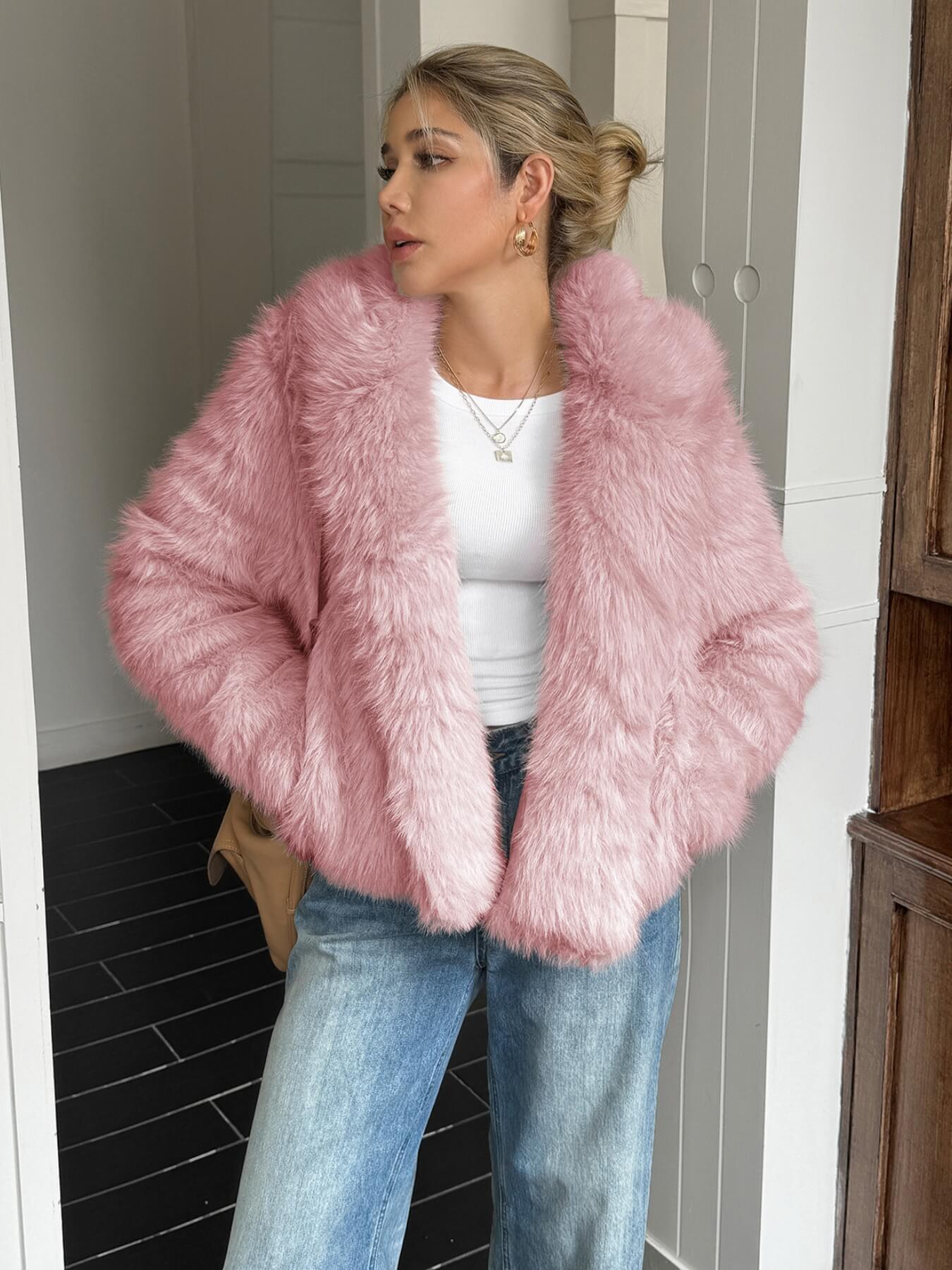 Bradlee Boucle Faux Fur Hoody Jacket - pink