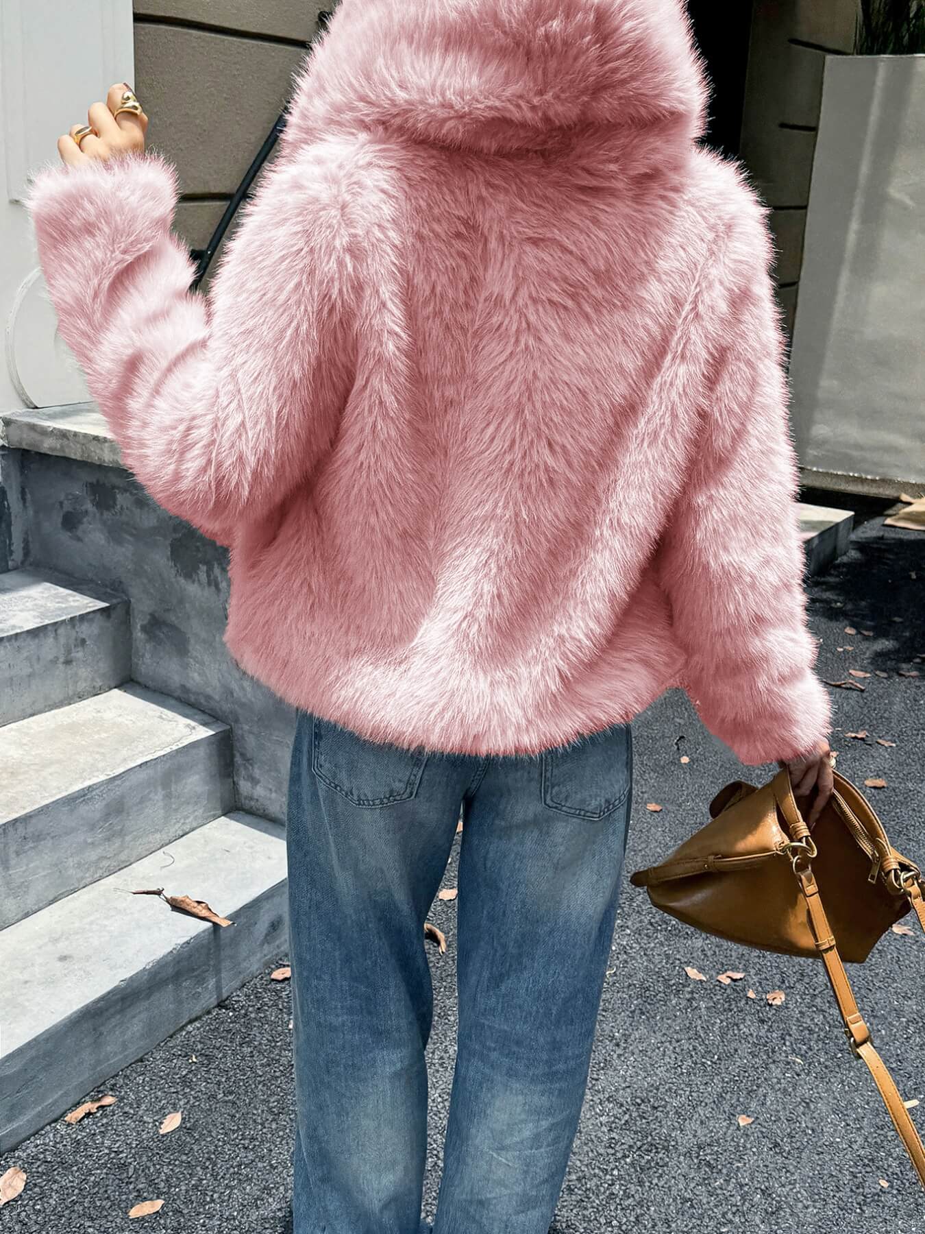 Bradlee Boucle Faux Fur Hoody Jacket - pink