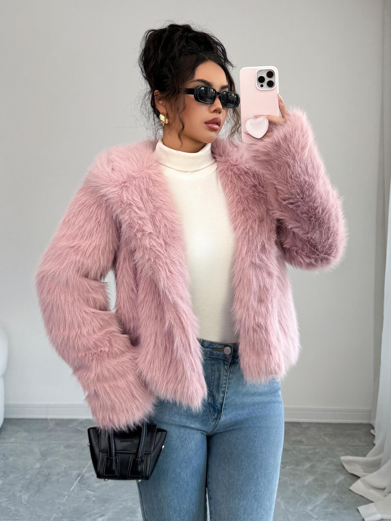 Bradlee Boucle Faux Fur Hoody Jacket - pink