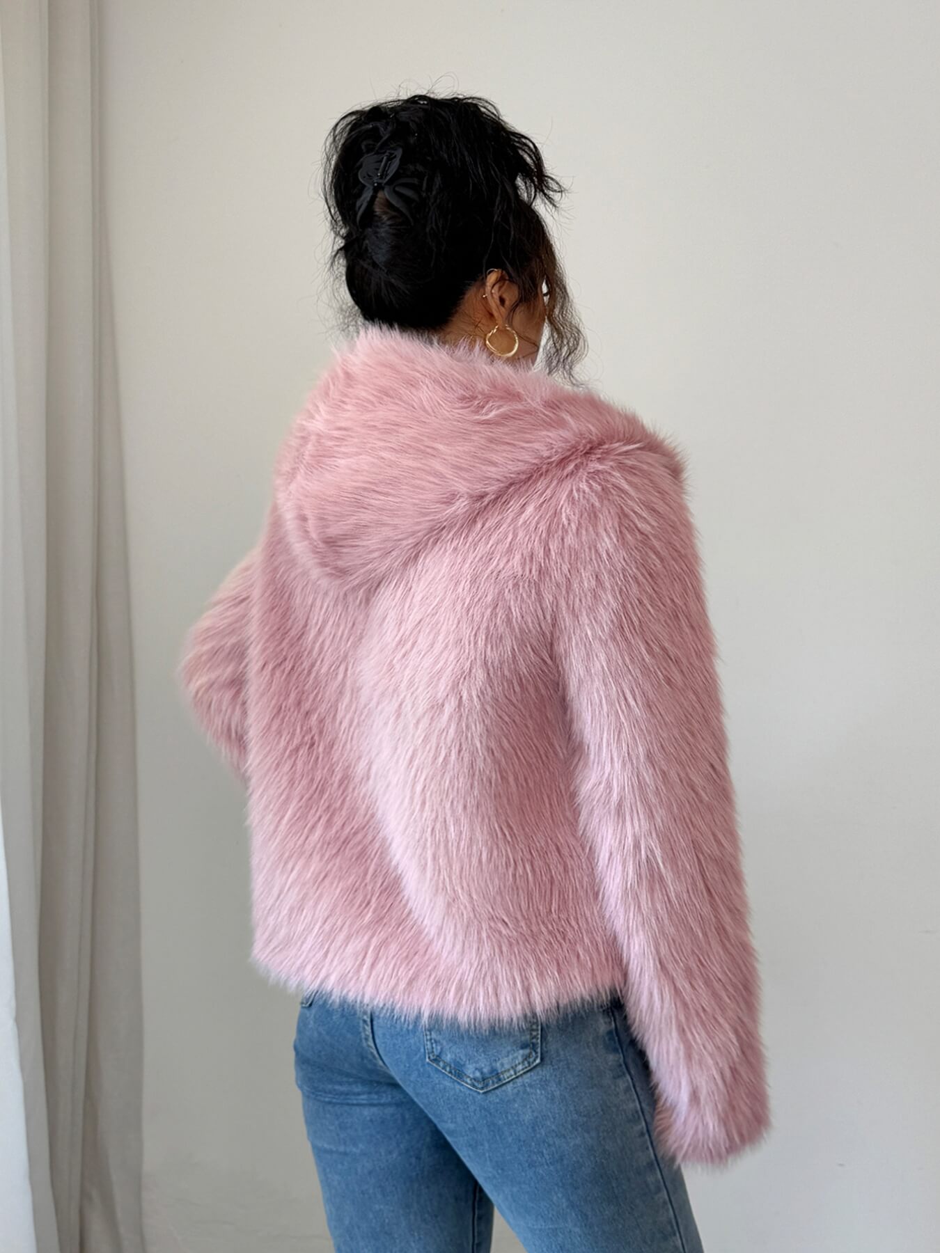 Bradlee Boucle Faux Fur Hoody Jacket - pink