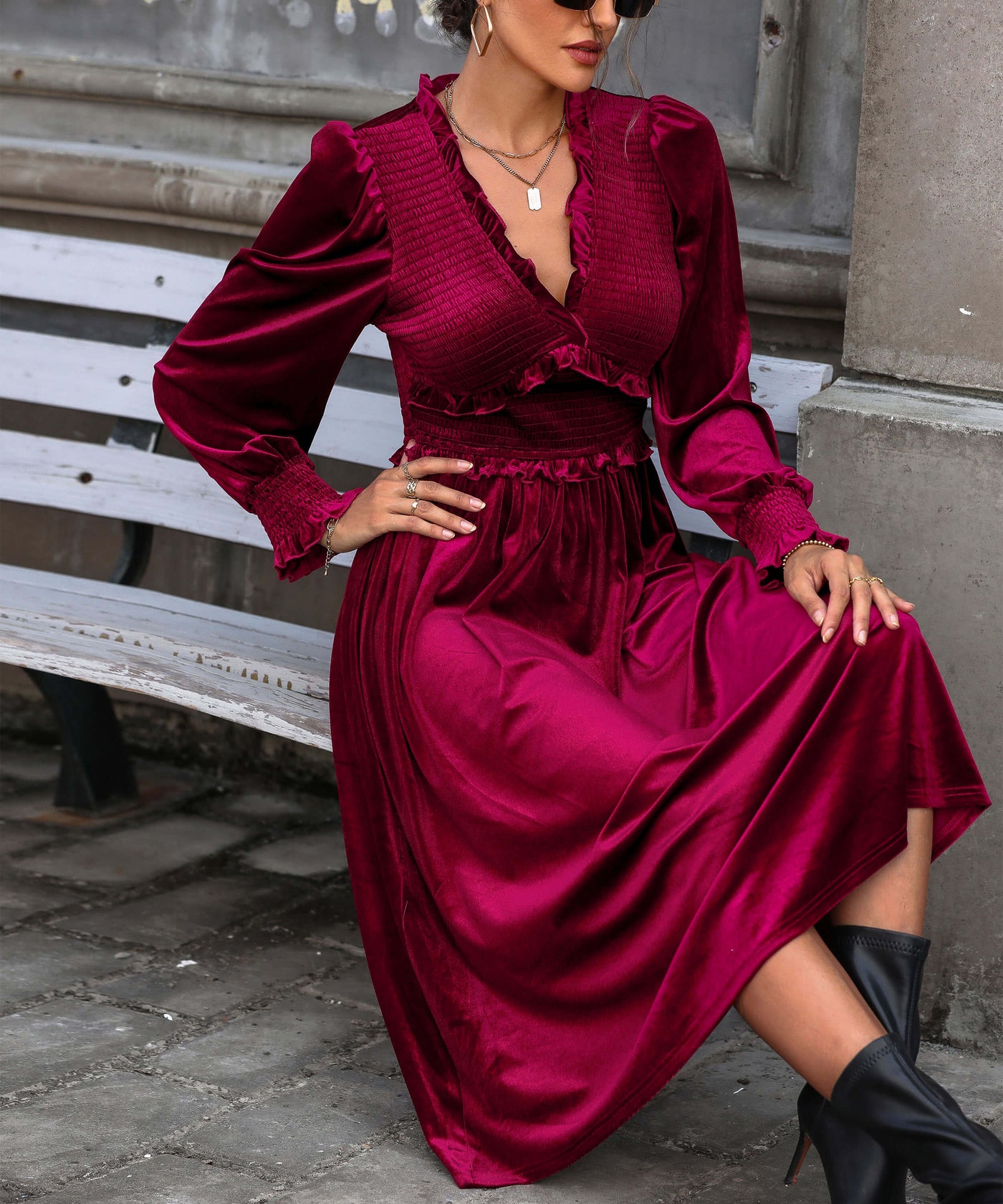 v neck velvet midi dress Sabrina V-Neck Tiled Velvet Midi Dress Dark Teal Tile / M