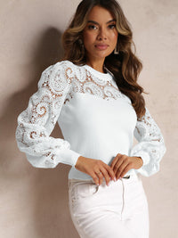 Good Feelings Paisley Lace Sleeve Top - white