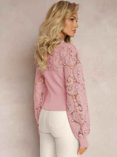 Good Feelings Paisley Lace Sleeve Top - pink