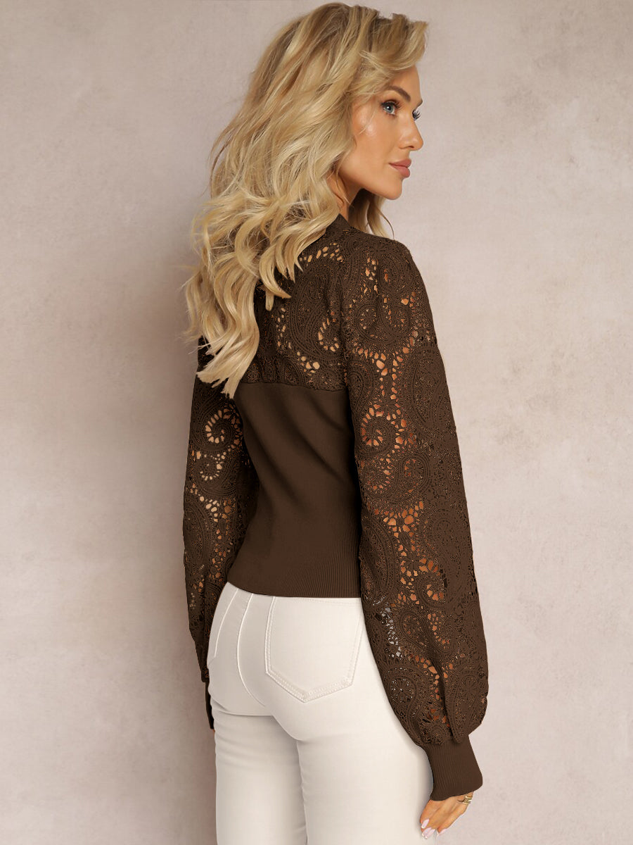 Good Feelings Paisley Lace Sleeve Top - Brown