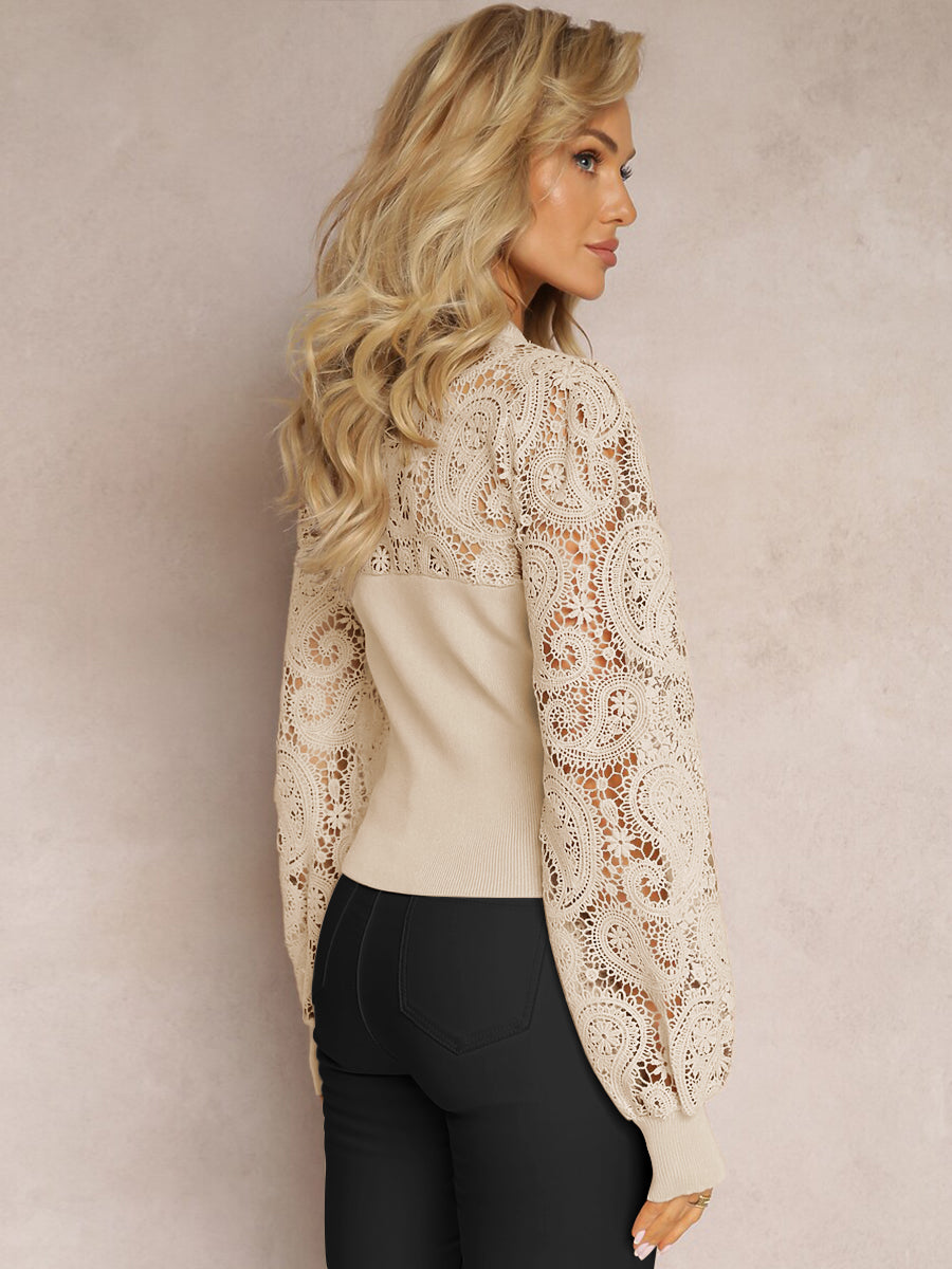 Good Feelings Paisley Lace Sleeve Top - neutral