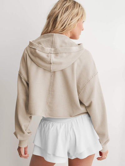 Chill Vibes Crop Hoodie Sweater - Taupe