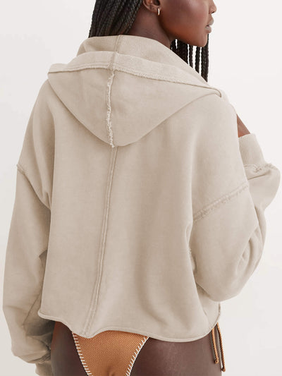 Chill Vibes Crop Hoodie Sweater - Taupe