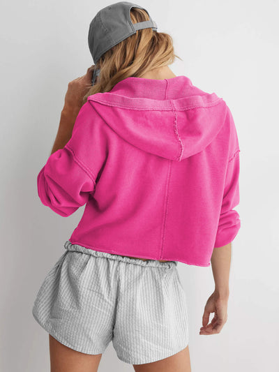 Chill Vibes Crop Hoodie Sweater - Fuchsia