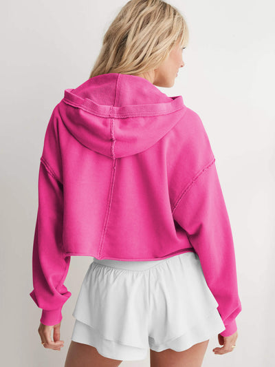 Chill Vibes Crop Hoodie Sweater - Fuchsia