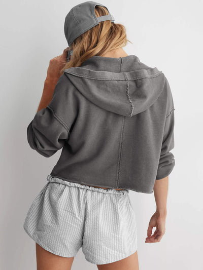 Chill Vibes Crop Hoodie Sweater - Grey