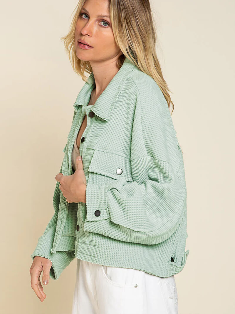 Fall In Waffle Pocketed Shacket - Mint