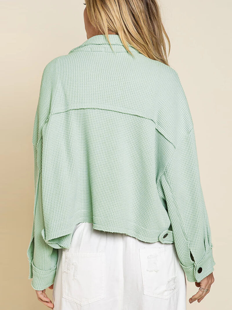 Fall In Waffle Pocketed Shacket - Mint