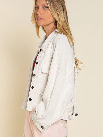 Fall In Waffle Pocketed Shacket - Cream