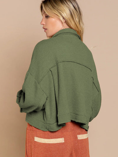 Fall In Waffle Pocketed Shacket - Green