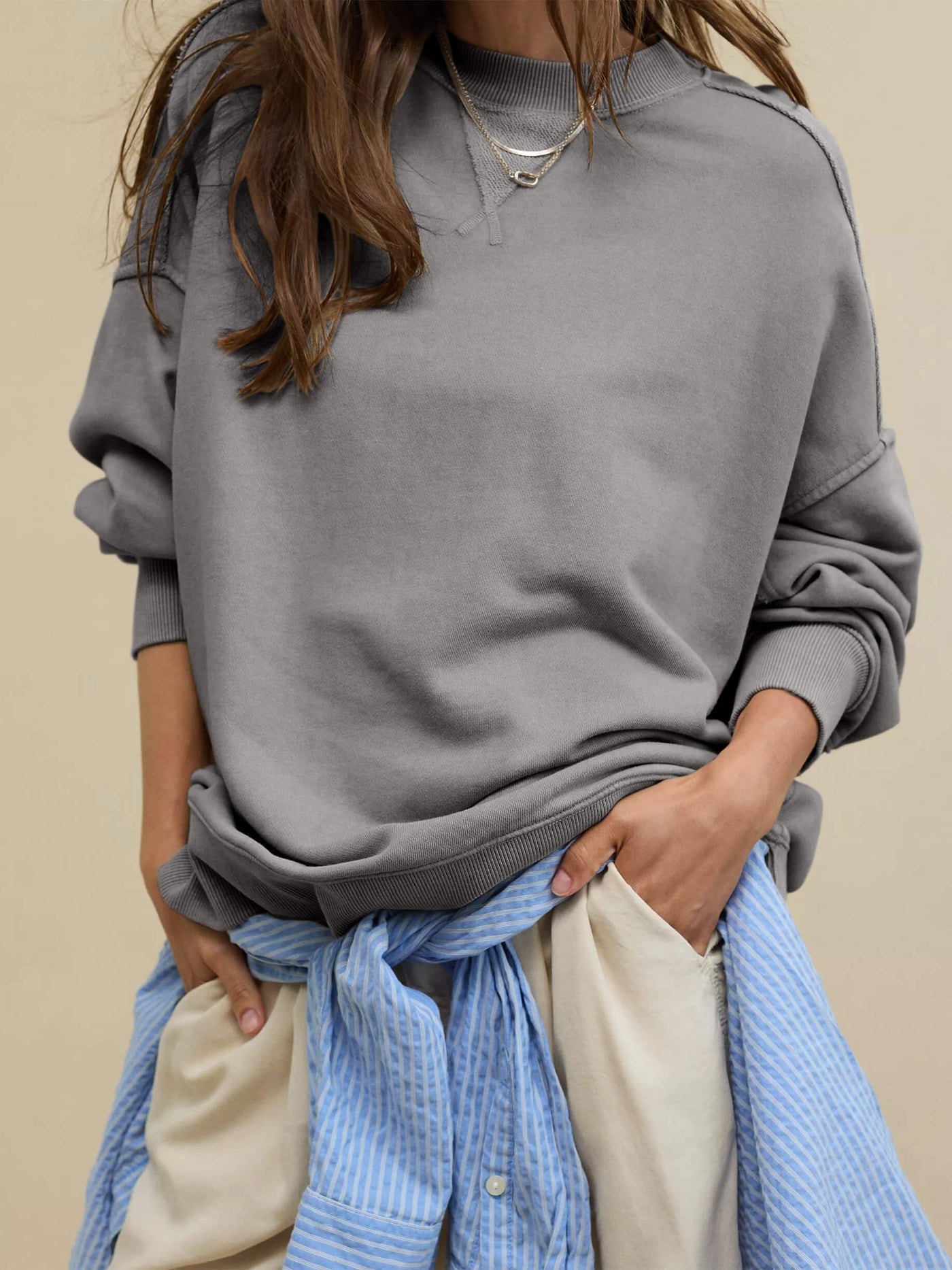 Hamptons Cotton Blend Pullover Sweater - Grey