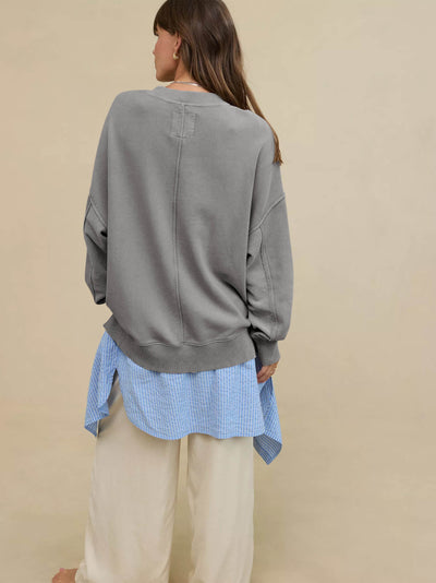 Hamptons Cotton Blend Pullover Sweater - Grey