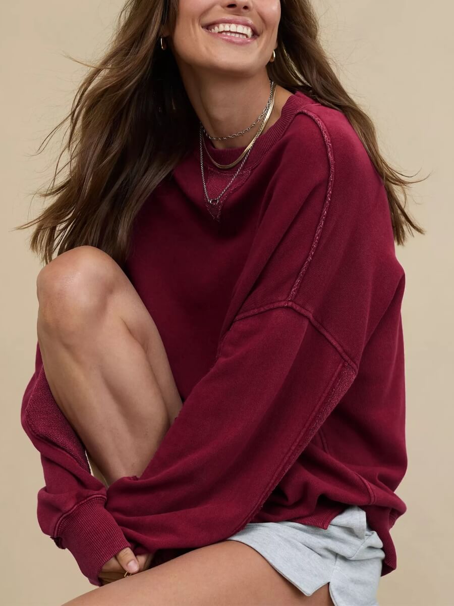 Hamptons Cotton Blend Pullover Sweater - Burgundy