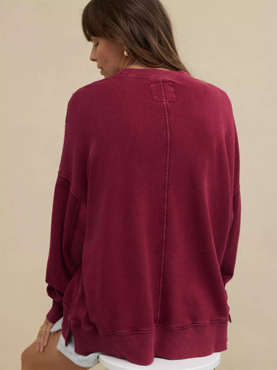 Hamptons Cotton Blend Pullover Sweater - Burgundy