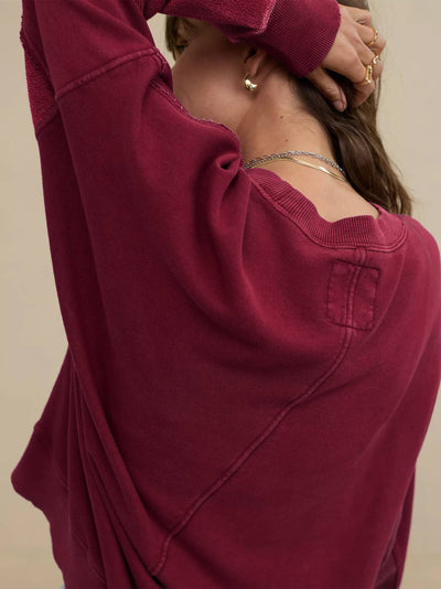 Hamptons Cotton Blend Pullover Sweater - Burgundy