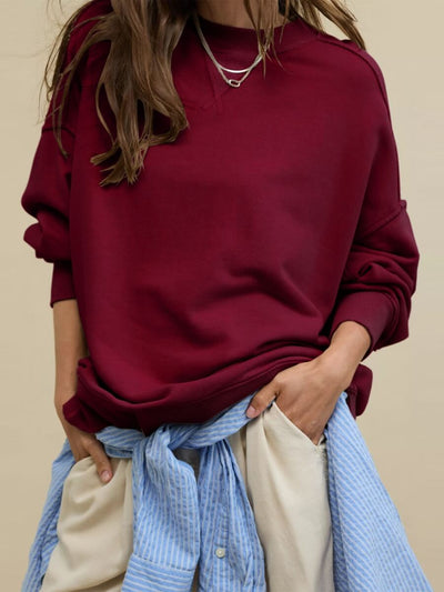 Hamptons Cotton Blend Pullover Sweater - Burgundy