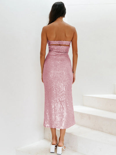 My Moment Sequin Strapless Maxi Dress - Pink