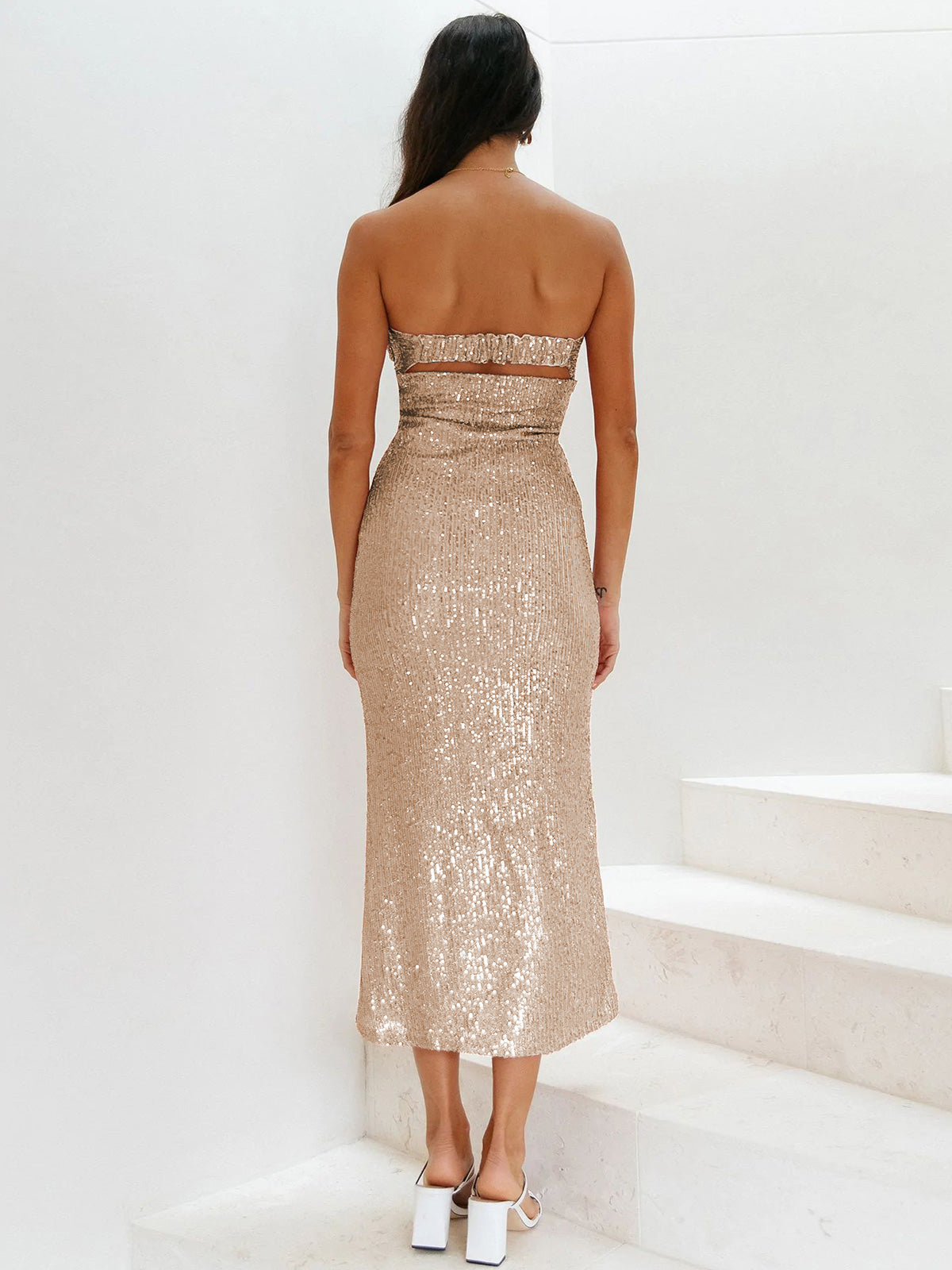 My Moment Sequin Strapless Maxi Dress - Champagne