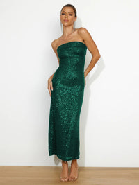 My Moment Sequin Strapless Maxi Dress - Emerald